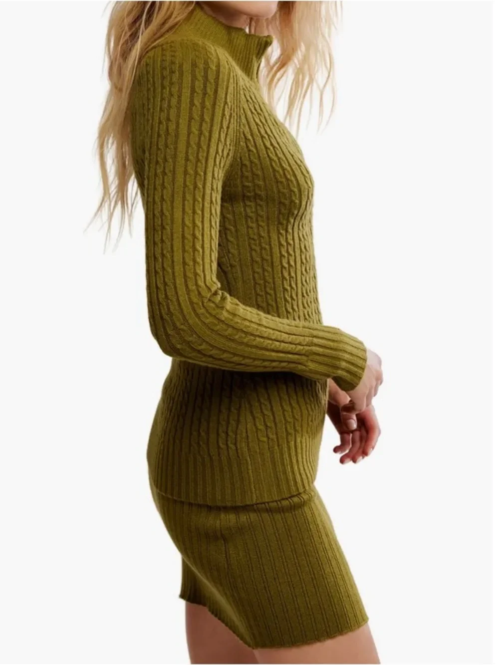 Free People Eliza Cable Zip-Up Cardigan & Rib Miniskirt Set - Picture 3 of 5
